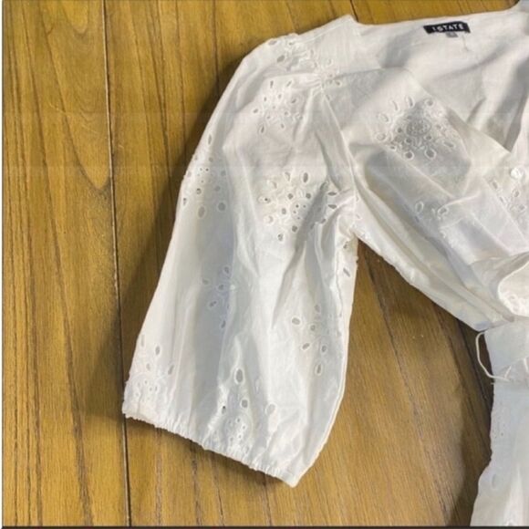 NWT 1 State white embroidered floral eyelet Lace V neck button Mini dress M - Picture 4 of 10